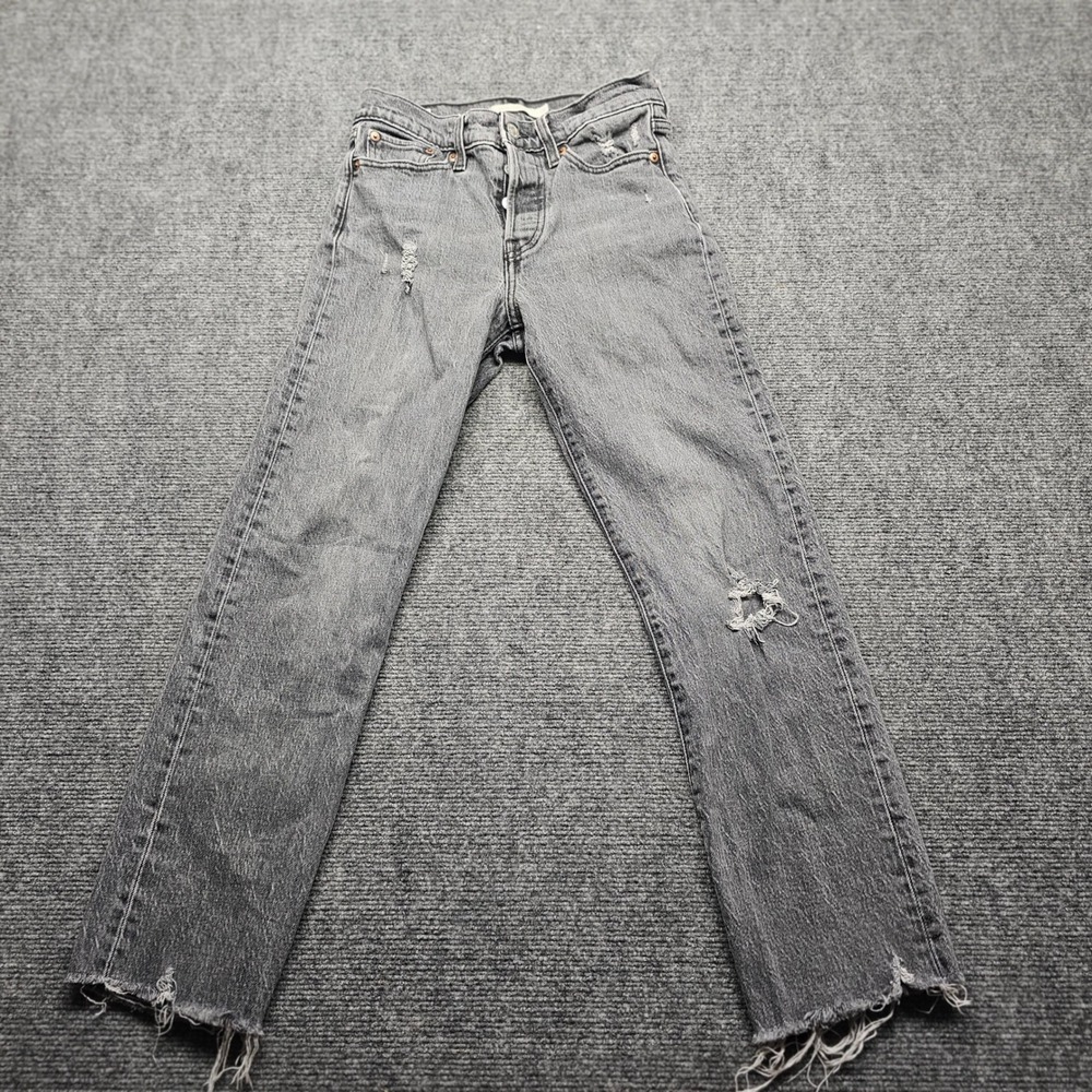 Levis 501 Original Fit Distressed Gray Straight Leg Jeans Button Fly High Rise